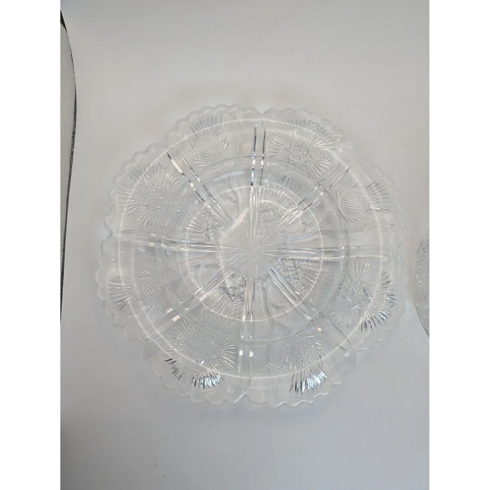 Vtg Clear Pressed Glass Higbee Thistle Starburst Domed Cheese Butter Dish 7.5in